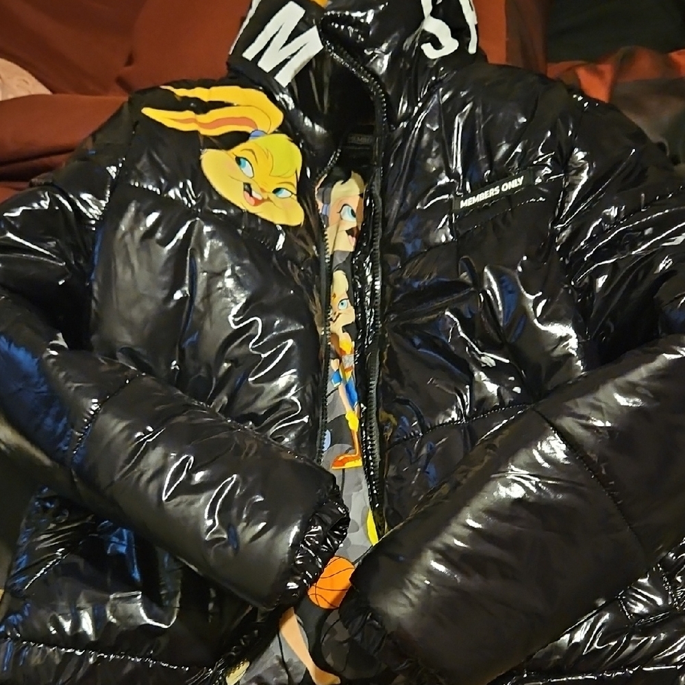 Moschino Glossy Black Jacket with Cartoon Design